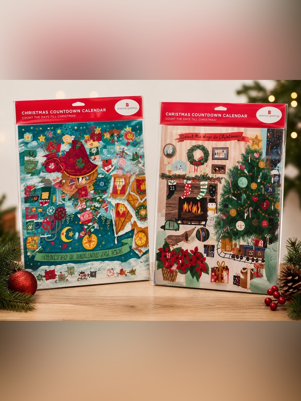 2 set Christmas Countdown Calendars - Red, Green, White Americans greetings